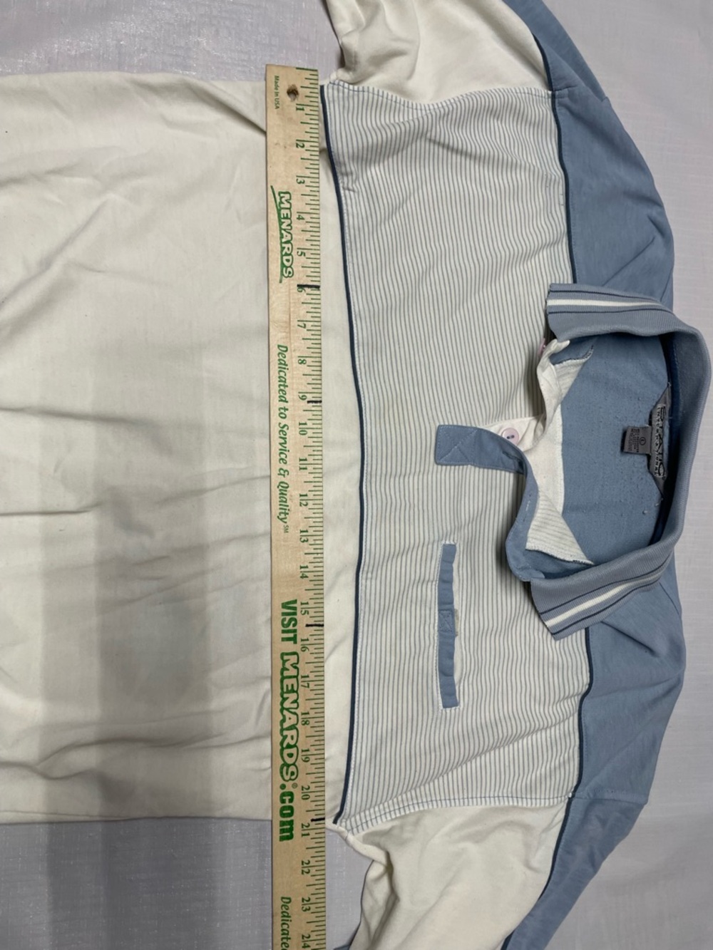 Men's Light Blue and White Short-Sleeve Polo Sweater - Picture 3 of 5
